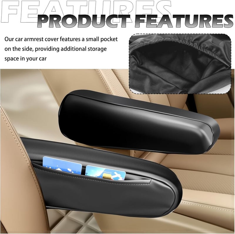Figpade 2PCS Car Armrest Cover,Leather Arm Rest Cover for Car with Side Pockets for Avoiding Scratches and Scuffs,Upgraded Cars Arm Rest Covers Pad as Cars Storage for Most Vehicles - Image 5